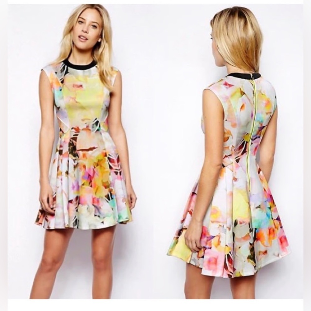 NWT Ted Baker Multicolor Abstract Mini Dress Size 2 - Picture 3 of 8